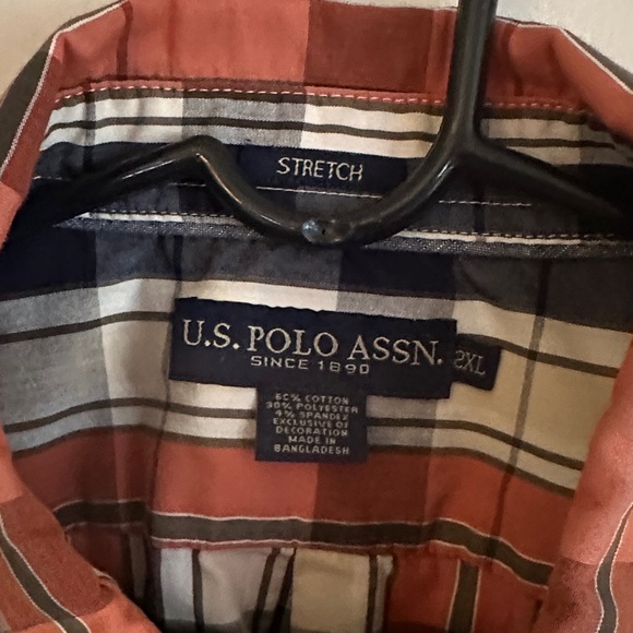 U.S. Polo Assn. Men's Plaid Shirt - Rust, Blue, Cream. Button Up Long Sleeve - Picture 2 of 6